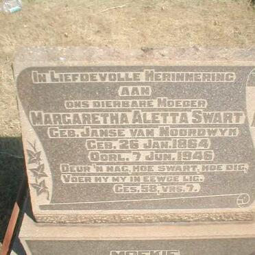 SWART Margaretha Aletta geb. JANSE VAN NOORDWYN 1864-1946