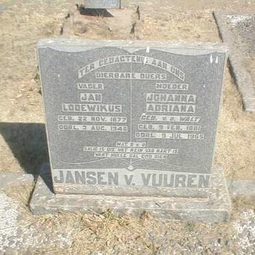 VUUREN Jan Lodewikus, Jansen v. 1877-1946 &amp; Johanna Adriana V.D. WALT 1881-1965