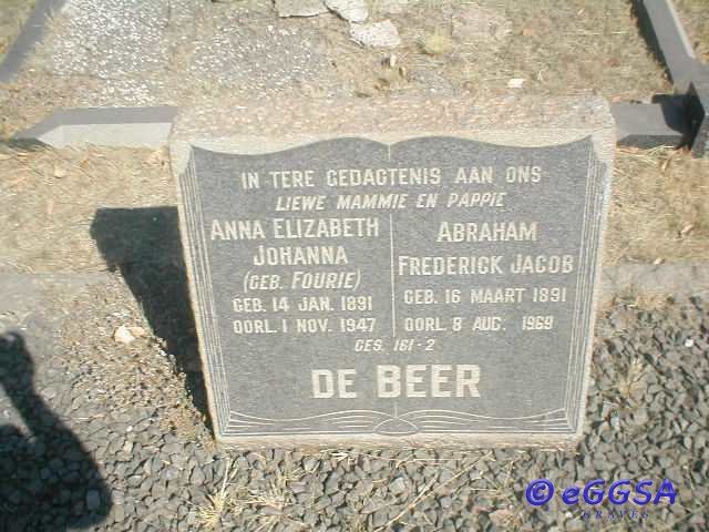 BEER Abraham Frederick Jacob, de 1891-1969 &amp; Anna Elizabeth Johanna FOURIE 1891-1947