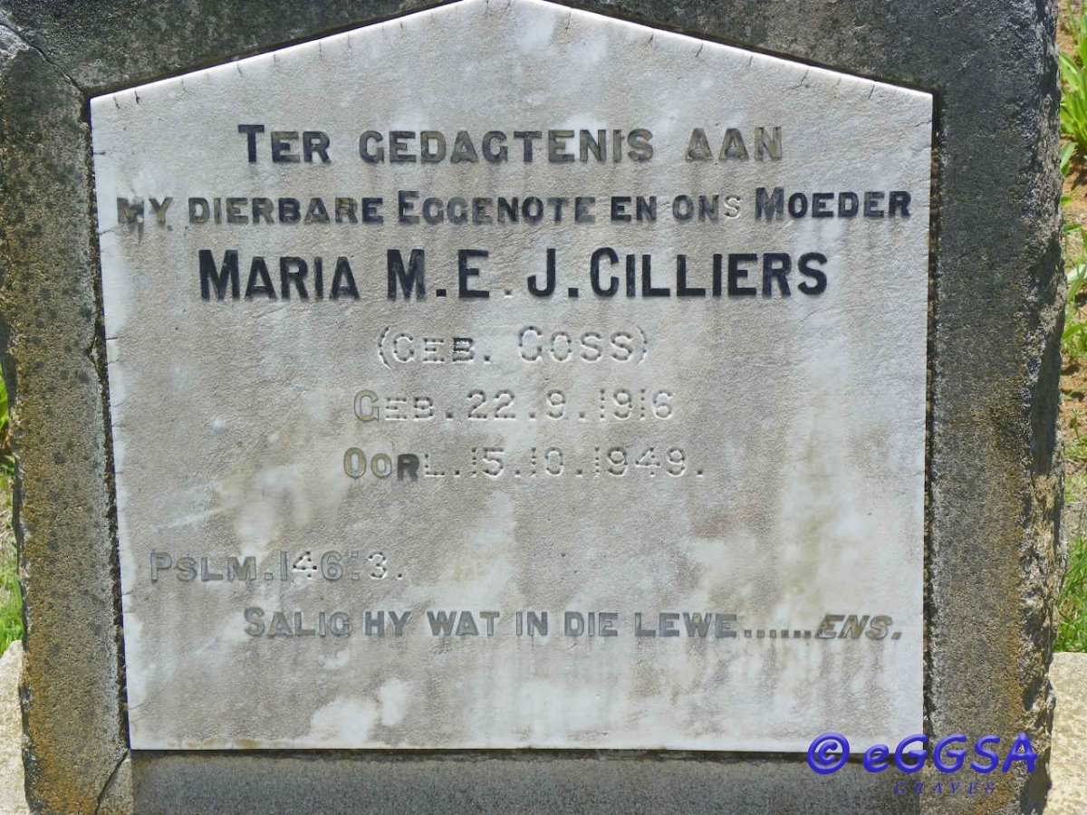 CILLIERS Maria M.E.J. nee GOSS 1916-1949