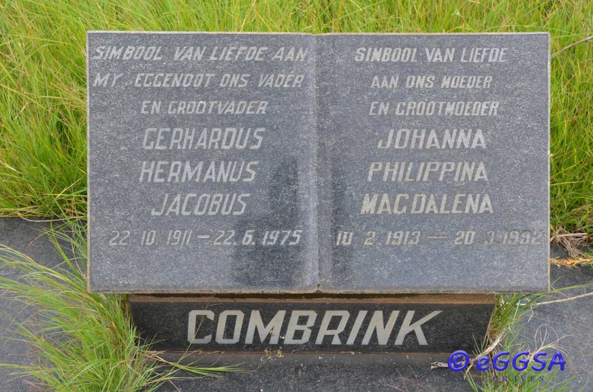 COMBRINK Gerhardus Hermanus Jacobus 1911-1975 &amp; Johanna Philippina Magdalena 1913-1992