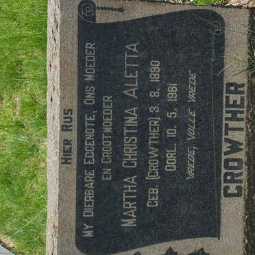 CROWTHER Robert Frederick 1883-1969 &amp; Martha Christina Aletta CROWTHER 1890-1961