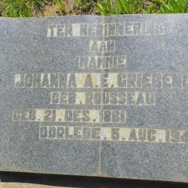 GRIEBENOW Johanna A.E. nee ROUSSEAU 1881-1944