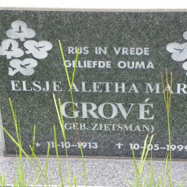 GROVE Elsje Aletha Maria nee ZIETSMAN 1913-1999