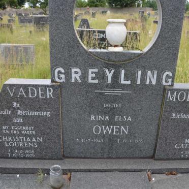 GREYLING Christiaan Lourens 1908-1979 &amp; Maria Catharina 1908-1997 :: OWEN Rina Elsa 1943-1985
