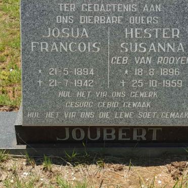 JOUBERT Josua Francois 1894-1942 &amp; Hester Susanna VAN ROOYEN 1896-1959