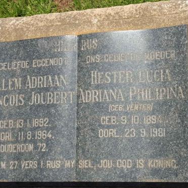 JOUBERT Willem Adriaan Francois 1892-1964 &amp; Hester Lucia Adriana Philipina VENTER 1894-1981