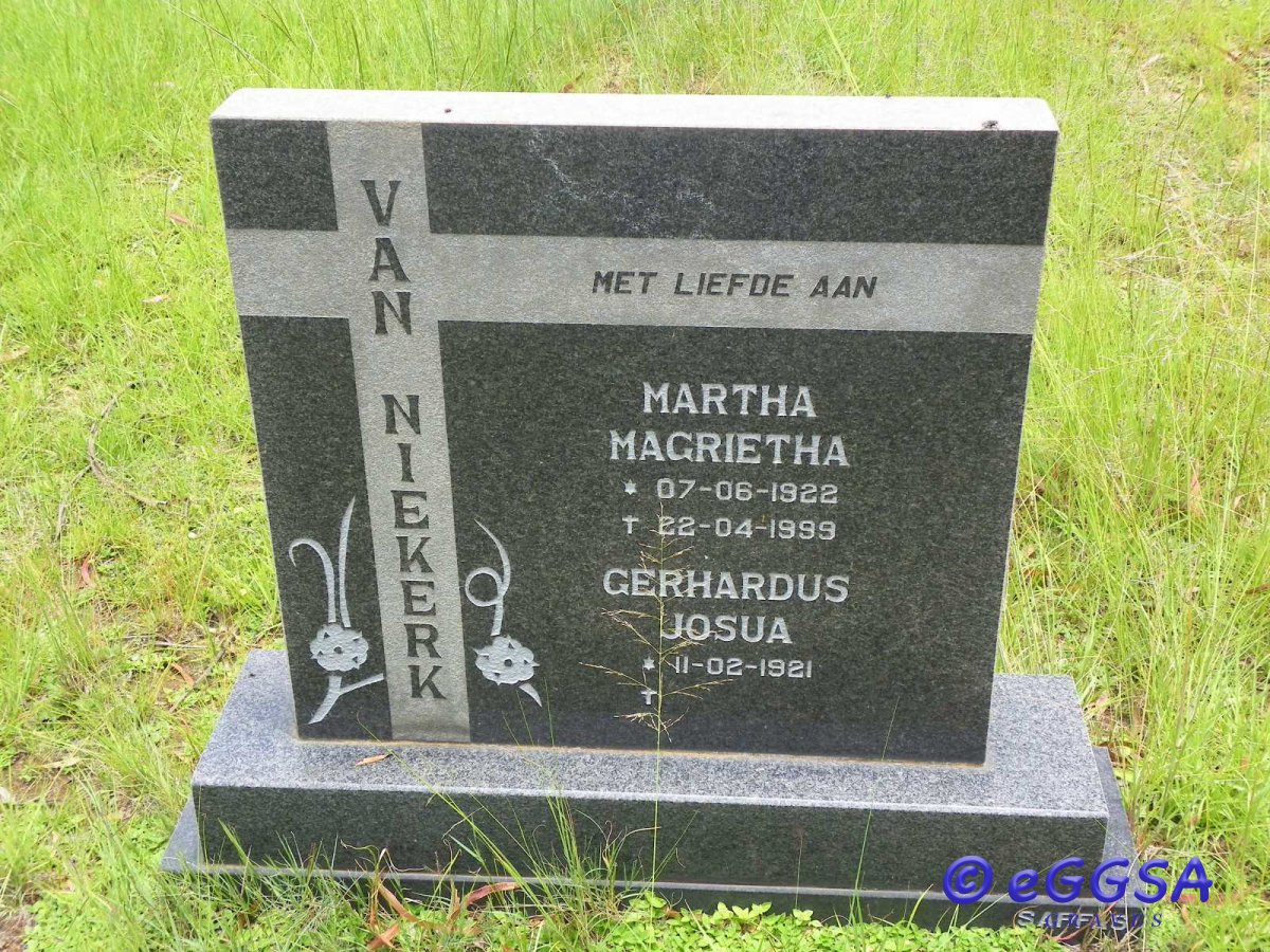 NIEKERK Gerhardus Josua, van 1921- &amp; Martha Magrietha 1922-1999