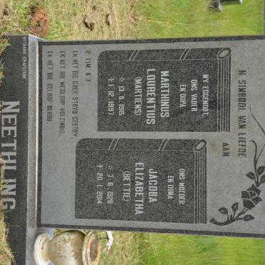 NEETHLING Marthinus Lourentius 1915-1997 &amp; Jacoba Elizabetha 1926-2014