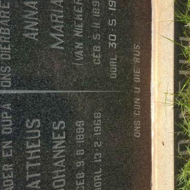 O'NEILL Mattheus Johannes 1889-1968 &amp; Anna Maria VAN NIEKERK 1892-1976