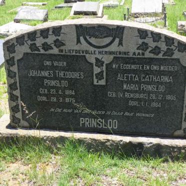 PRINSLOO Johannes Theodorus 1884-1975 &amp; Aletta Catharina Maria V. RENSBURG 1905-1964