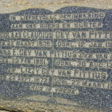 PITTIUS Nicolaas Claudius, Gey van 183?-1893 &amp; Anna E. VAN ZYL 1851-1926 :: GEY VAN PITTIUS Lizzy 1872-1894
