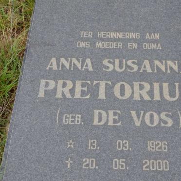 PRETORIUS Anna Susanna nee DE VOS 1926-2000