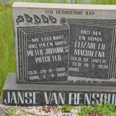 RENSBURG Pieter Johannes Potgieter, Janse van 1919-1985 &amp; Elizabeth Magdalena DE JAGER 1930-