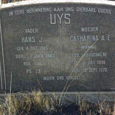 UYS Hans J. 1905-1983 &amp; Catharina A.E. LABUSCHAGNE 1906-1970