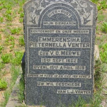 VENTER Emmerensiha Pieternella nee V.D. MERWE 1862-1918