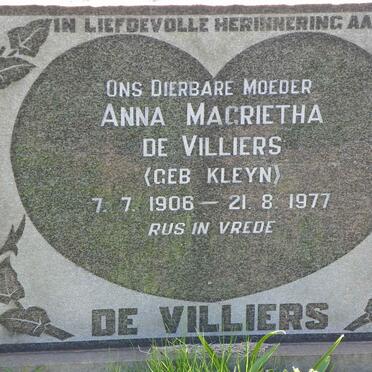 VILLIERS Charles B., de 1896-1956 &amp; Anna Magrietha KLEYN 1906-1977
