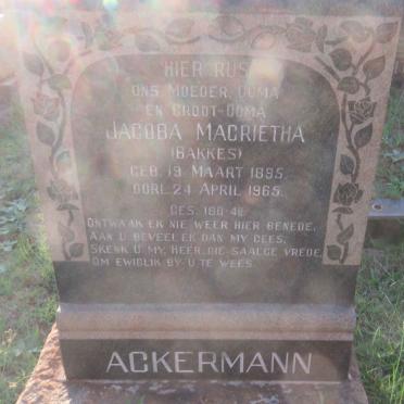 ACKERMANN Jacoba Magrietha nee BAKKES 1895-1965