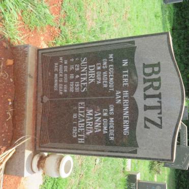 BRITZ Dirk Suntkes 1931-1992 &amp; Anna Maria Elizabeth 1929-