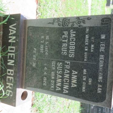 BERG Jacobus Petrus, van den 1924-1992 &amp; Anna Francina Susanna VAN DYK 1926-