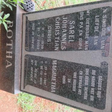 BOTHA Sarel Johannes Christian 1938-2003 &amp; Magrietha 1947-2013
