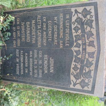 BARNARD Johan Hendrik 1888-1975 &amp; Aletta Cathrina Magrietha VORSTER 1900-1943