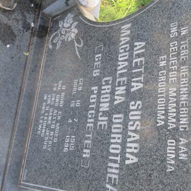 CRONJE Friedrich Wilhelm 1914-1961 &amp; Aletta Susara Magdalena Dorothea POTGIETER 1919-1996