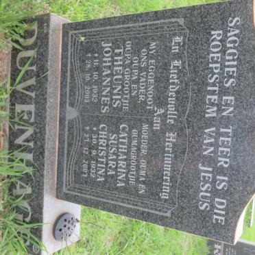 DUVENHAGE Theunis Johannes 1932-2003 &amp; Catharina Susara Christina 1932-2007