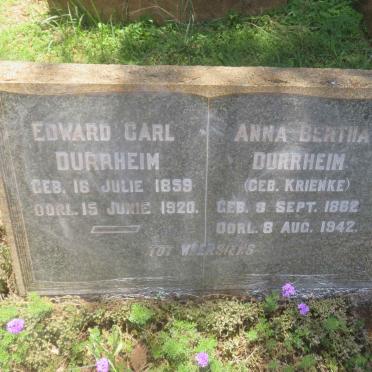 DURRHEIM Edward Carl 1859-1920 &amp; Anna Bertha KRIENKE 1862-1942