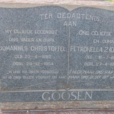 GOOSEN Johannes Christoffel 1882-1954 &amp; Petronella Z. DIAMOND 1904-1966