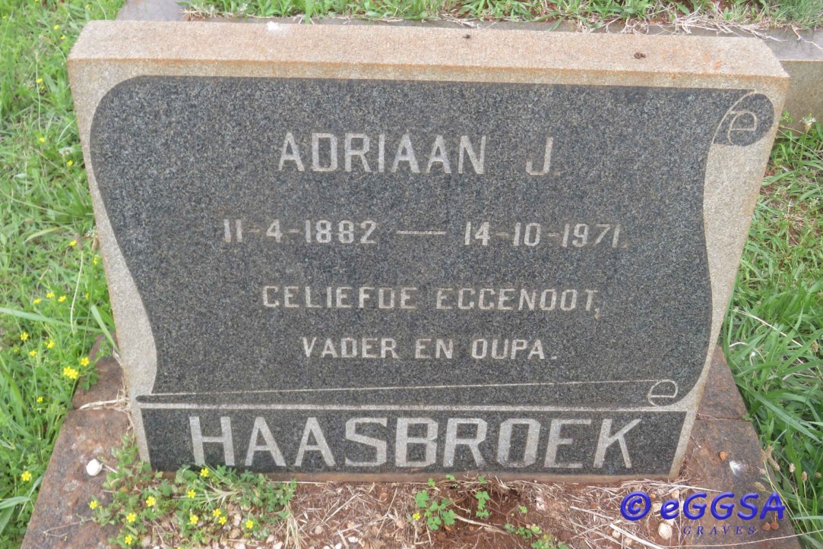 HAASBROEK Adriaan J. 1882-1971