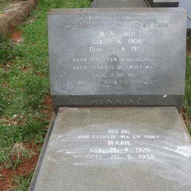 HENNING J.M.A. 1908-1970 &amp; Marie 1926-1998