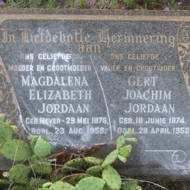 JORDAAN Gert Joachim 1874-1958 & Magdalena Elizabeth 1876-1958
