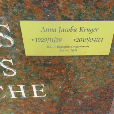 KRUGER Johannes Nicolaas Terblance 1923-1998 &amp; Anna Jacoba 1929-2019