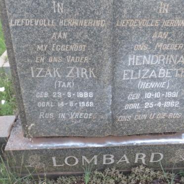 LOMBARD Izak Zirk 1888-1959 &amp; Hendrina Elizabeth 1891-1962