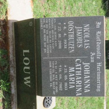 LOUW Nicolaas Jakobus Oosthuizen 1931-2001 &amp; Johanna Catharina Maria 1933-2002