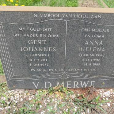 MERWE Gert Johannes, v.d. 1911-1972 &amp; Anna Helena MEYER 1917-1985