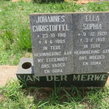 MERWE Johannes Christoffel, van der 1916-1995 &amp; Ella Sophia 1920-1998
