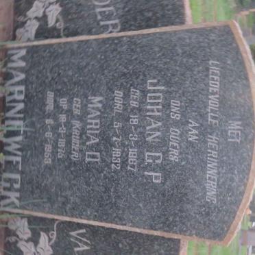 MARNEWECK Johan G.P. 1867-1932 &amp; Maria D. KRUGER 1875-1953