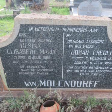 MOLENDORFF Johan Frederik, van 1886-1954 &amp; Gesina Elisabeth Maria 1888-1958