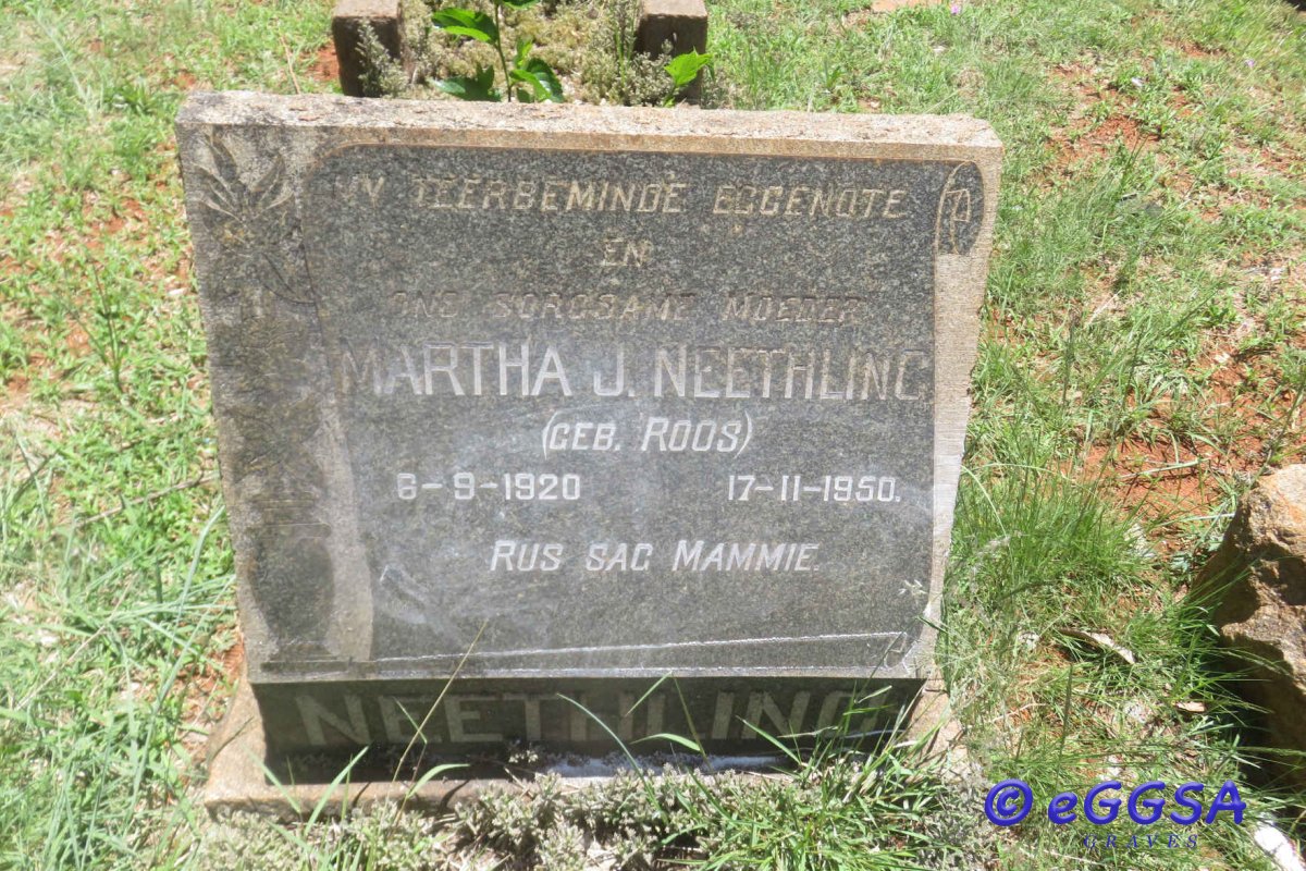 NEETHLING Martha J. nee ROOS 1920-1950