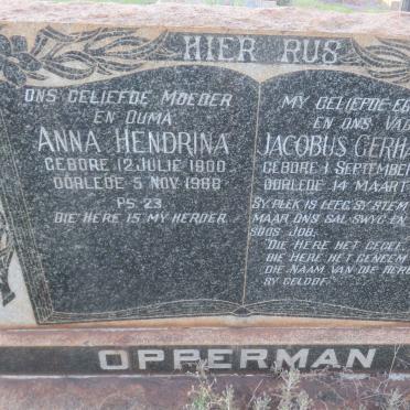 OPPERMAN Jacobus Gerhardus 1893-1956 &amp; Anna Hendrina 1900-1968