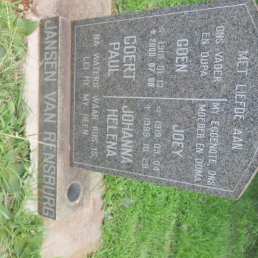 RENSBURG Coert Paul, Jansen van 1913-2000 &amp; Johanna Helena 1919-1995