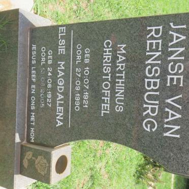 RENSBURG Marthinus Christoffel, Janse van 1921-1990 &amp; Elsie Magdalena 1927-2005