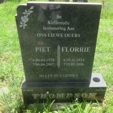 THOMPSON Piet 1920-2007 &amp; Florrie 1924-2006