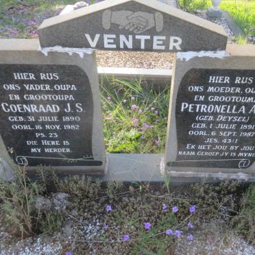 VENTER Coenraad J.S. 1890-1982 & Petronella A.C. DEYSEL 1891-1987