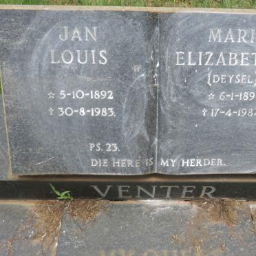 VENTER Jan Louis 1892-1983 &amp; Maria Elizabeth W. DEYSEL 1896-1984