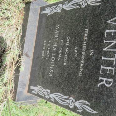 VENTER Martha Louisa 1902-1982