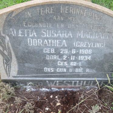 WESTHUIZEN Aletta Susara Magdalena Dorathea, van der nee GREYLING 1906-1934