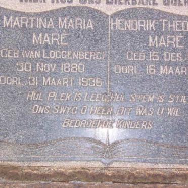 MARE Hendrik Theodorus 1875-1954 &amp; Martina Maria LOGGENBERG 1880-1936